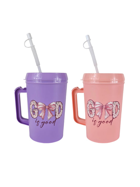 God Is Good Pink Bow Mega Trucker Mug 34oz