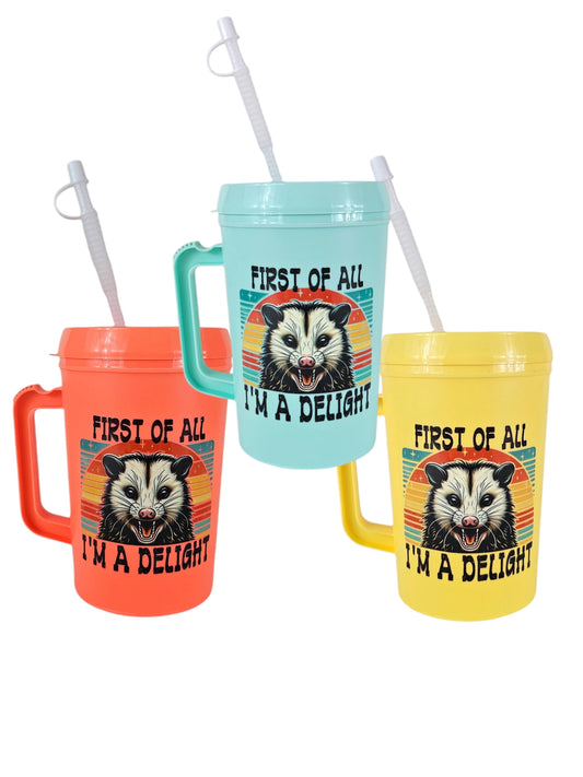 First Of All I'm A Delight Trash Opossum Mega Trucker Mug 34oz