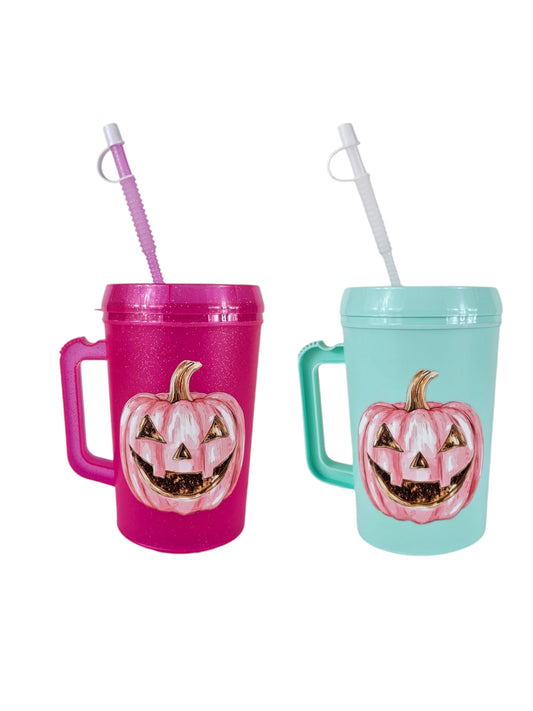 Pink Watercolor Halloween Pumpkin Mega Trucker Mug 34oz