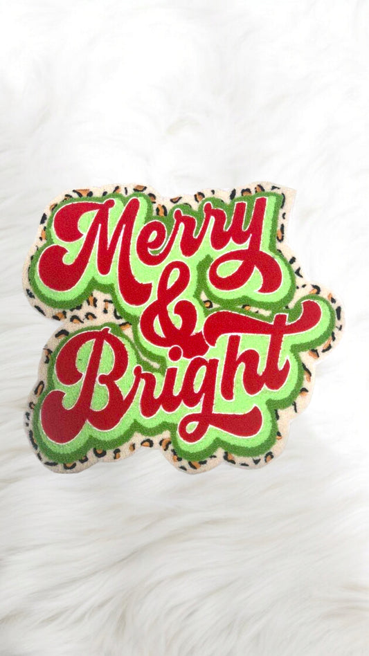 Merry and Bright Cheetah Christmas Chenille Iron-on Patch