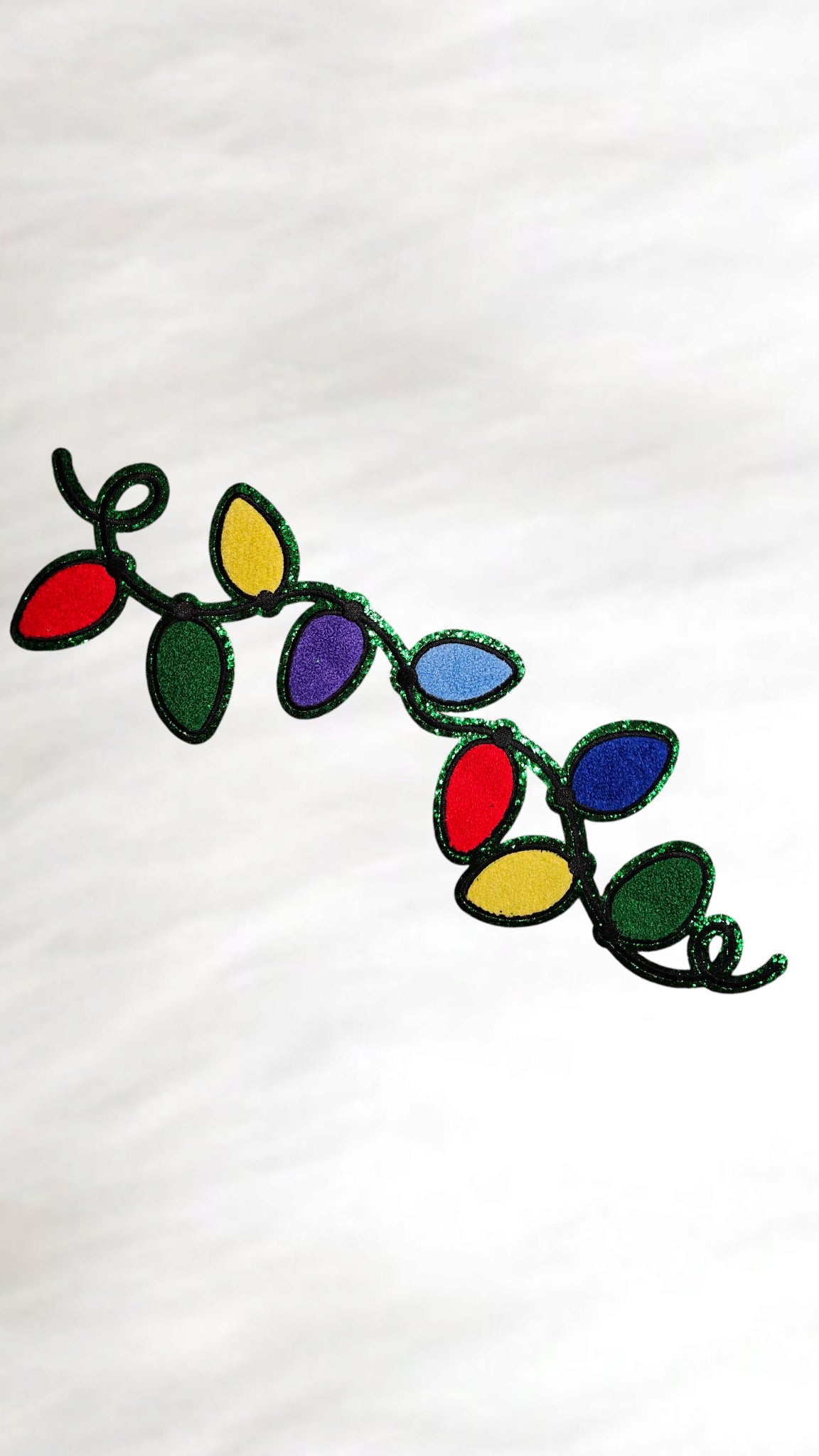 Christmas String Lights on Green Glitter Chenille Iron-on Patch