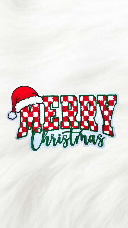 Merry Christmas Checker Chenille Iron-on Patch