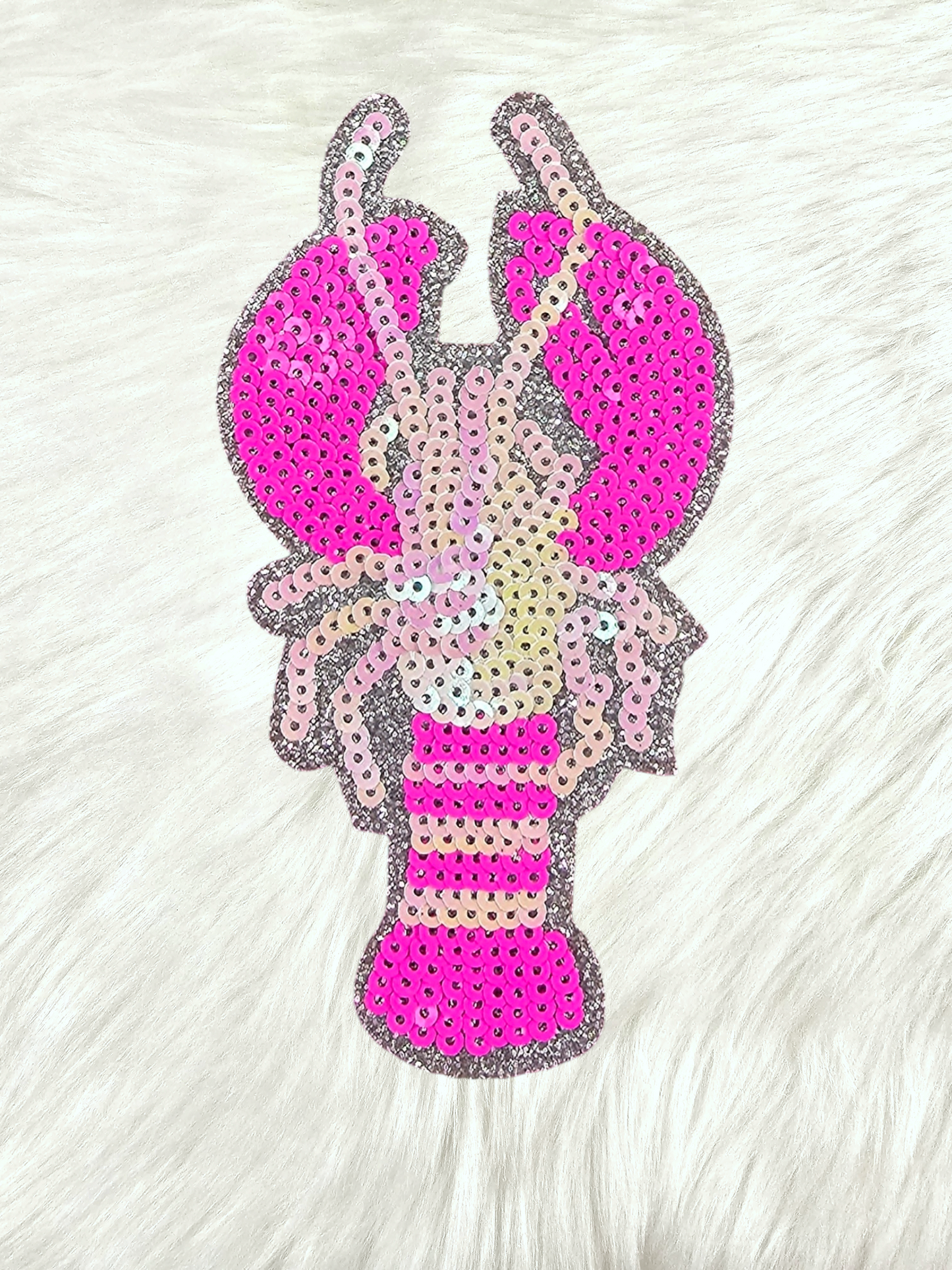 Small Hot Pink Sequin Crawfish Mardi Gras Iron On Patch