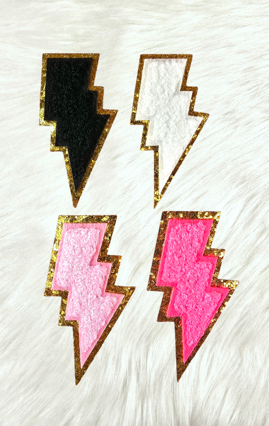 Lightning Bolt Iron On Gold Glitter Patches