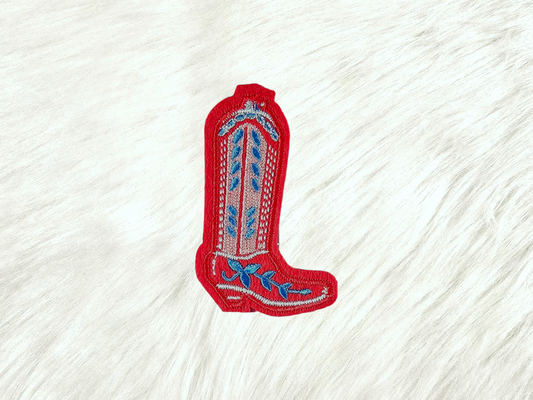 Red Blue USA Cowgirl Boot Felt Embroidery Iron On Patch