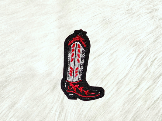 Black Red Cowgirl Boot Felt Embroidery Iron On Patch