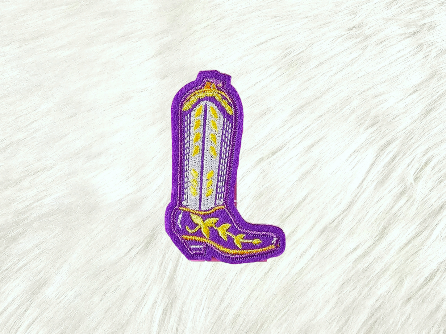 Purple and Yellow Gold Cowgirl Boot Felt Embroidery Iron On Patch