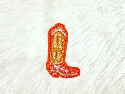 Orange White Gold Cowgirl Boot Felt Embroidery Iron On Patch