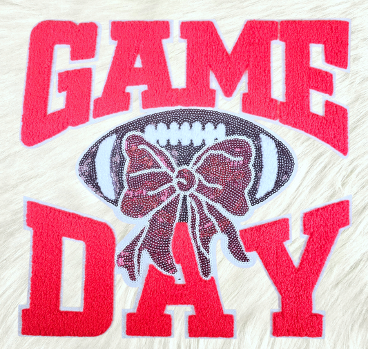 Game Day Red Chenille Sequin Football Iron-on Patch