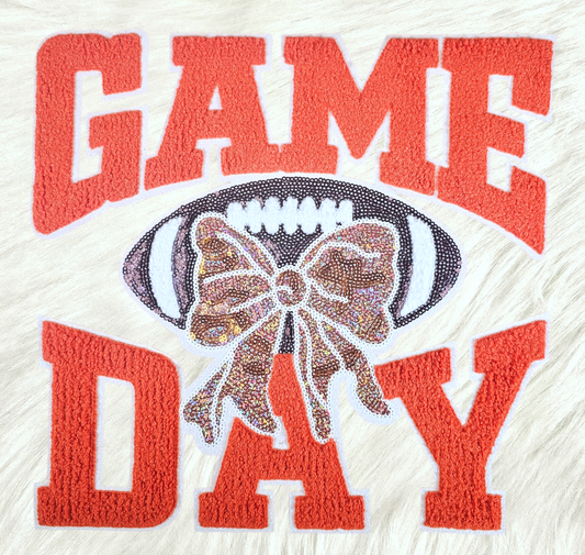 Game Day Orange Chenille Sequin Football Iron-on Patch