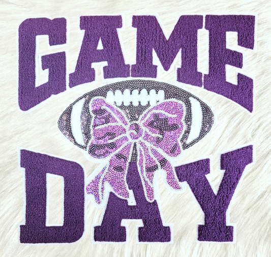 Game Day Purple Chenille Sequin Football Iron-on Patch