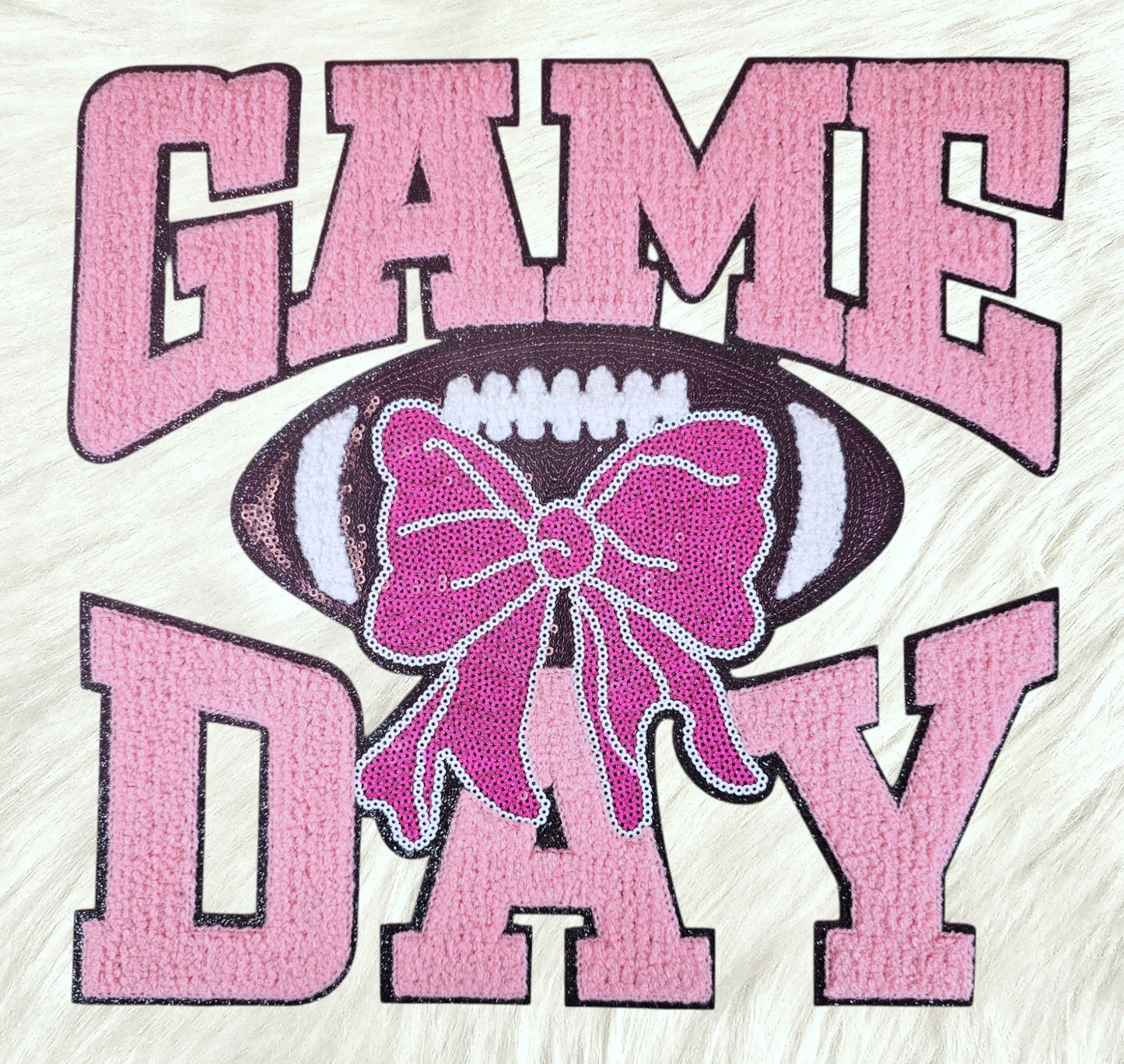 Game Day Pink Chenille Sequin Football Iron-on Patch