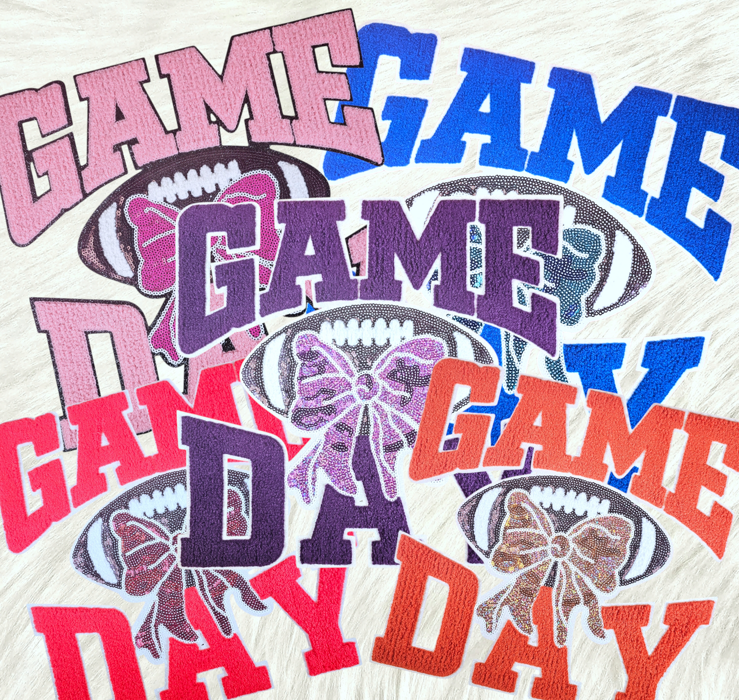 Game Day Pink Chenille Sequin Football Iron-on Patch