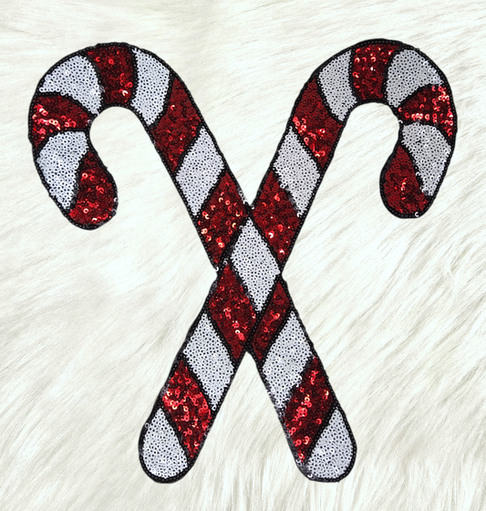 Large Candy Cane Sequin Iron On Patch