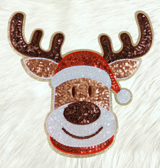 Retro Reindeer Sequin on Gold Glitter Iron On Patch