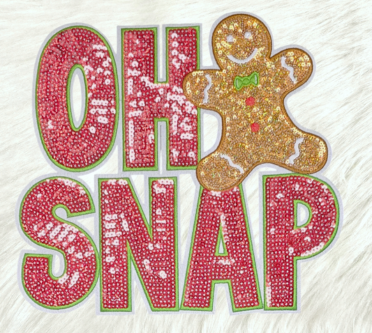 Oh Snap Red Sequin with Gingerbread Man Iron-on Patch