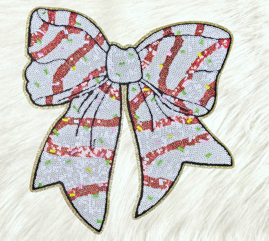 Little Deb Christmas Bow Sequin Iron Patch with Gold Glitter