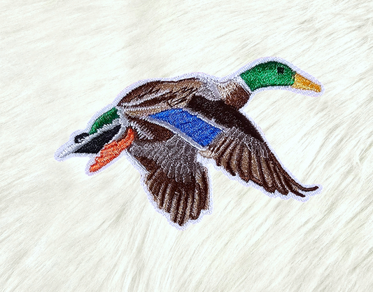 Flying Mallard Duck Brown Embroidery Iron On Patch