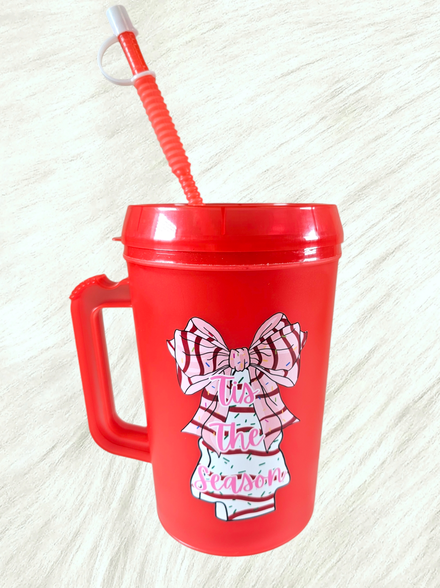 Tis The Season Christmas Cake Pink Bow Mega Trucker Mug 34oz