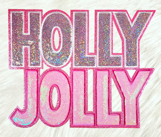 Holly Jolly Pink Sequin on Glitter Iron-on Patch