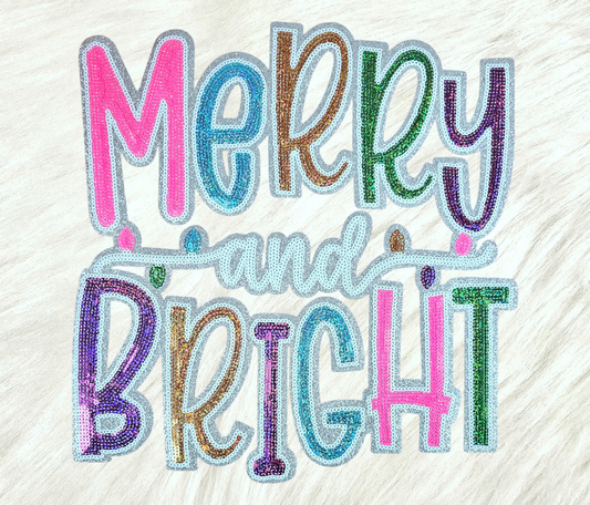 Merry And Bright Colorful Sequin on Glitter Iron-on Patch