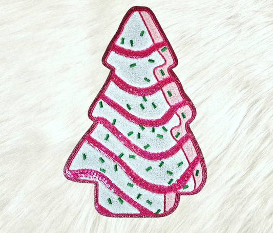 Christmas Tree Lil Deb Pink Sequin Chenille Iron-on Patch