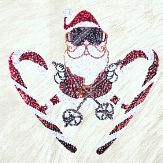 XL Santa Candy Cane Ski Sunglasses Full Sequin Iron-on Patch