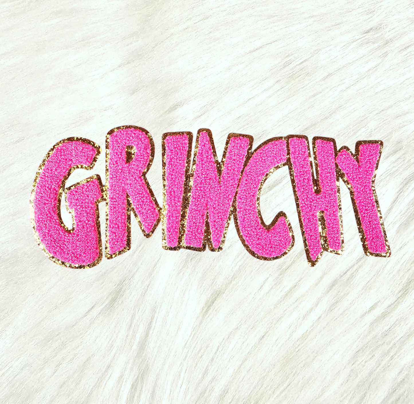 Grinchy Word Chenille Gold Glitter Iron-on Patch