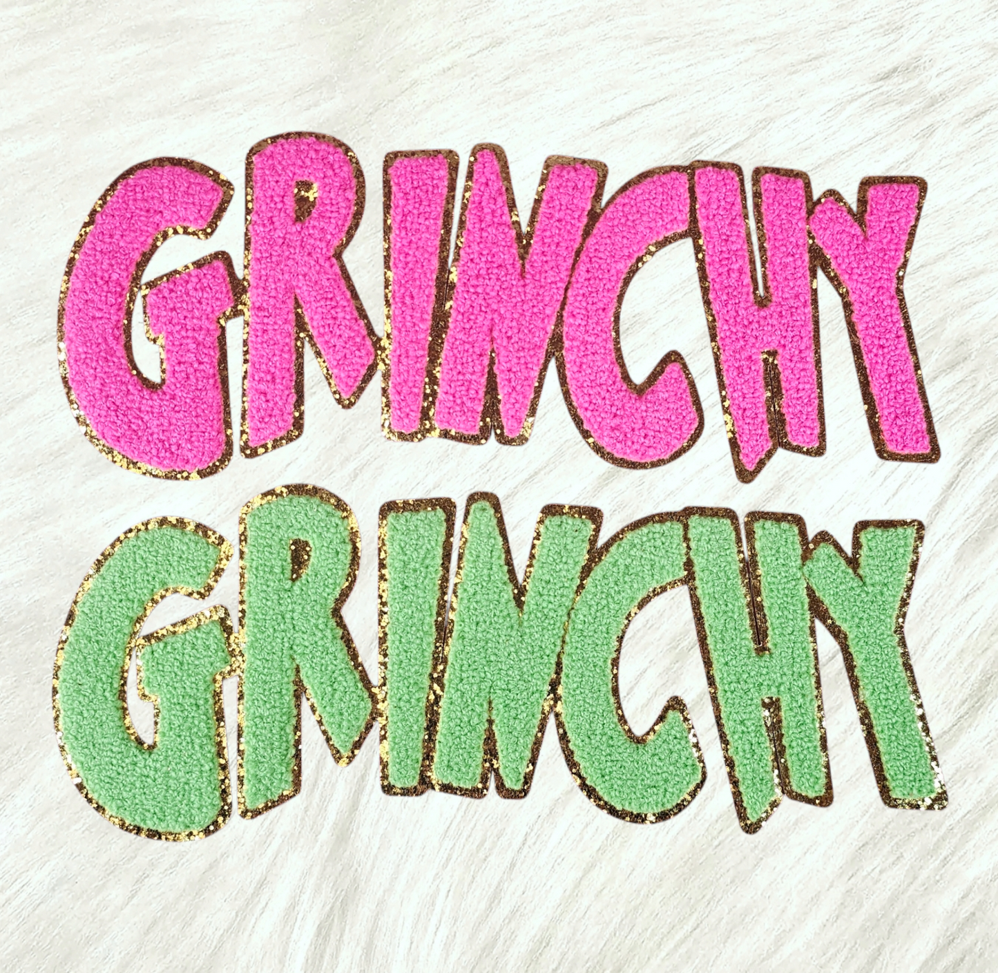 Grinchy Word Chenille Gold Glitter Iron-on Patch