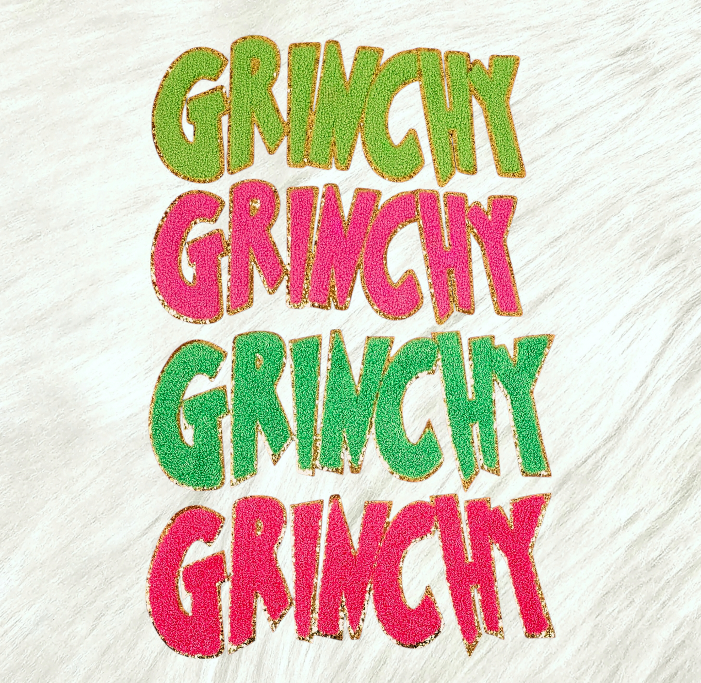 Grinchy Word Chenille Gold Glitter Iron-on Patch