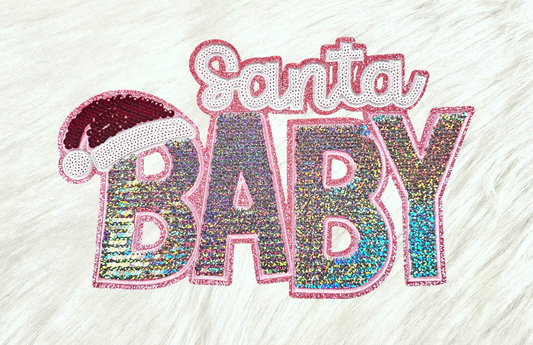 Santa Baby Large Sequin Pink Glitter Iron-on Patch