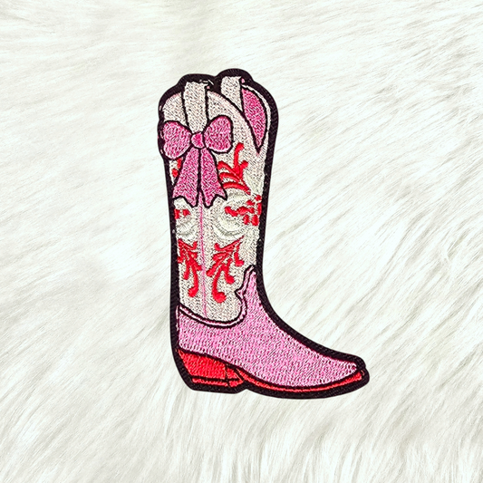 Cowgirl Boot with Bow Embroidery Iron On Patch