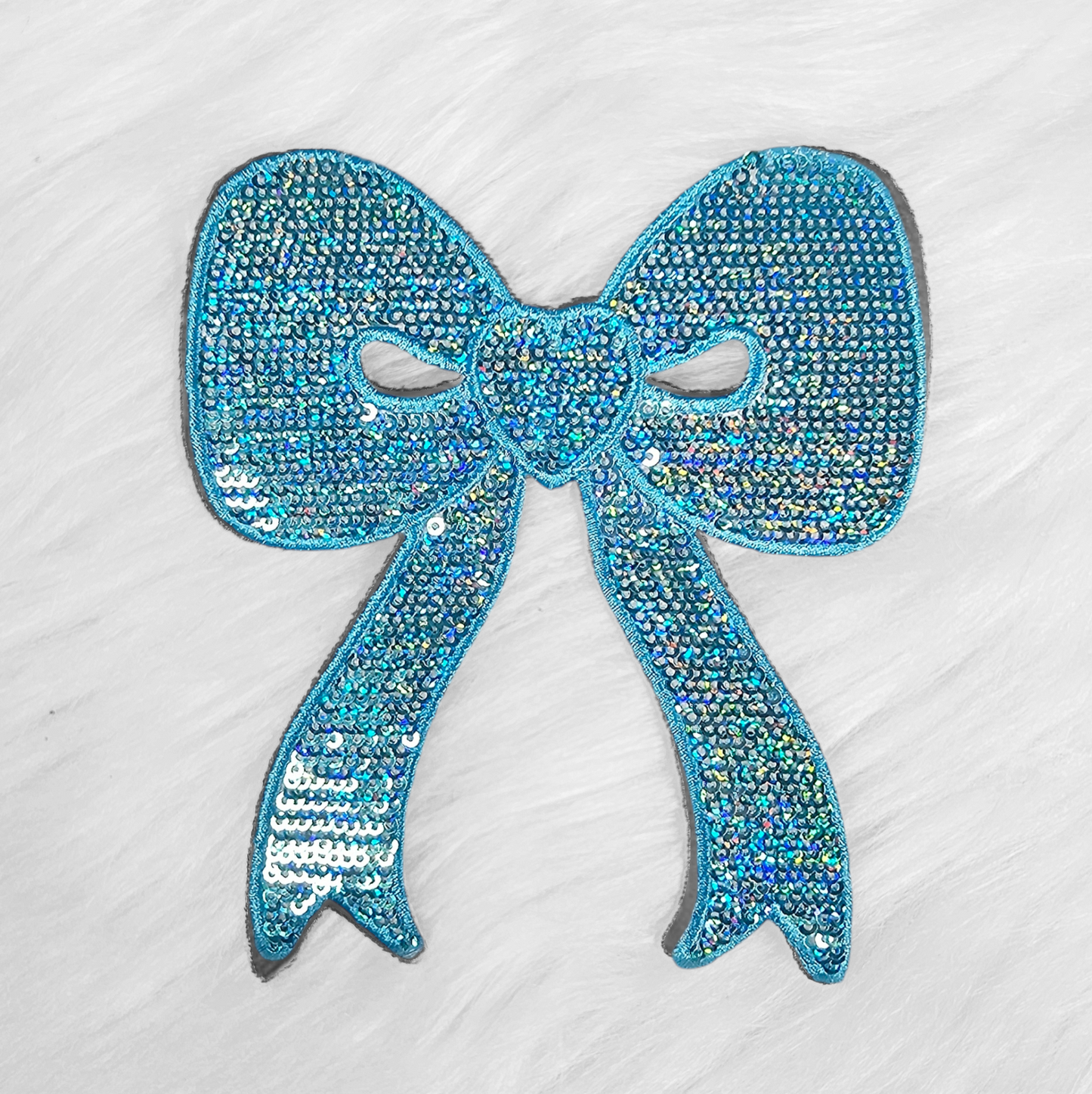 Side Bow Blue Sequin Iron On Patch