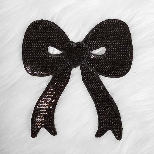 Side Bow Black Sequin Iron On Patch