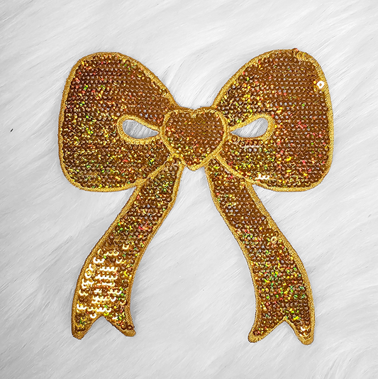 Side Bow Holographic Gold Sequin Iron On Patch