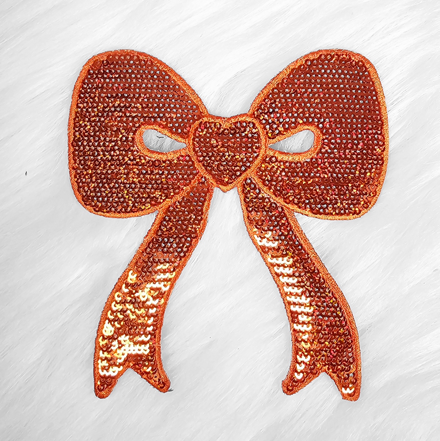 Side Bow Orange Sequin Iron On Patch