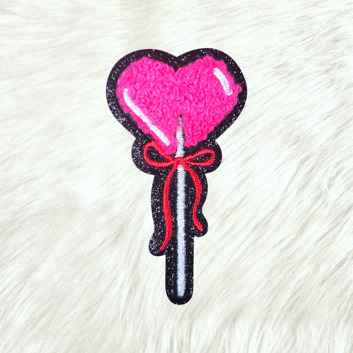 Heart Sucker Valentines Bow Chenille Iron On Patch