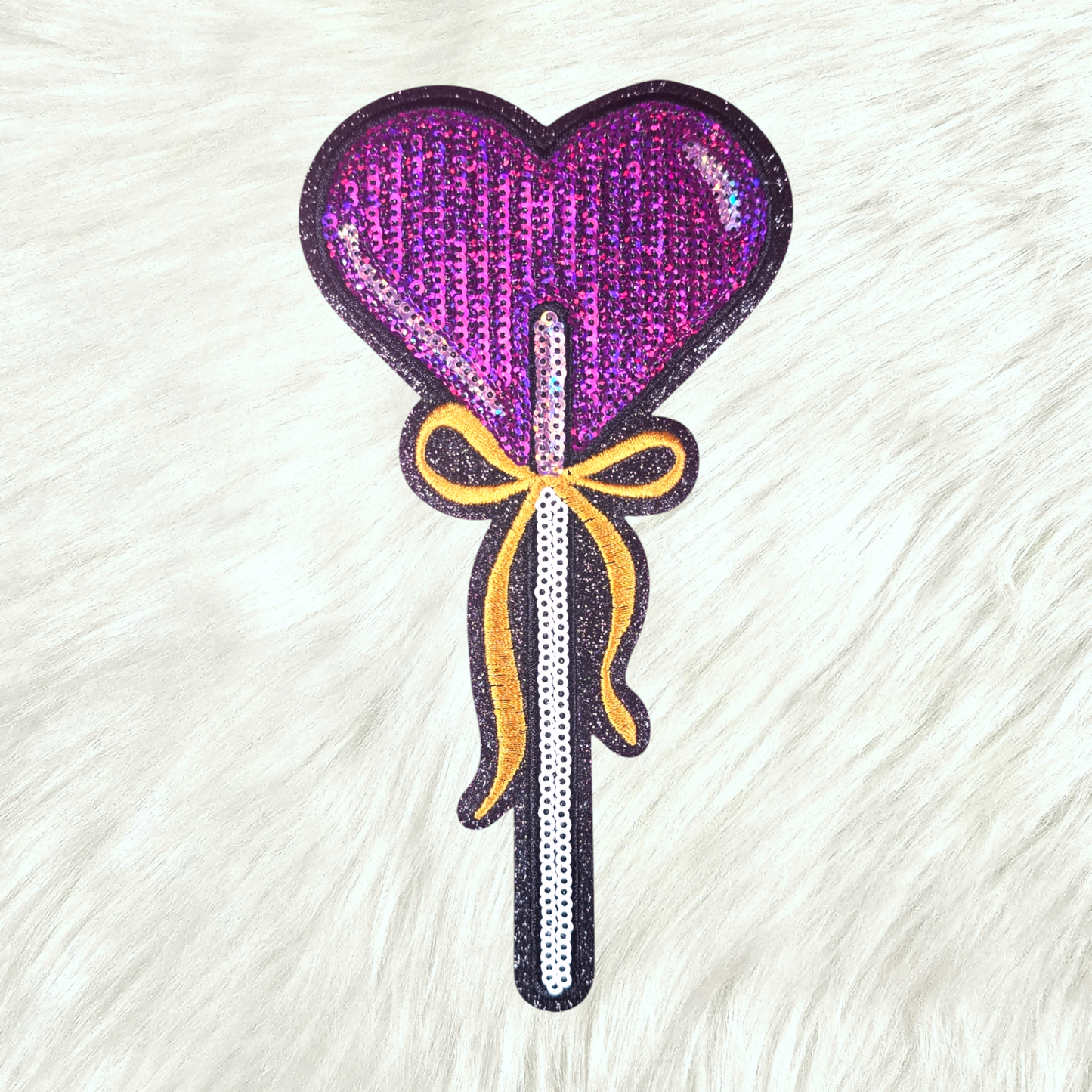 Heart Sucker Valentines Bow Sequin Iron On Patch