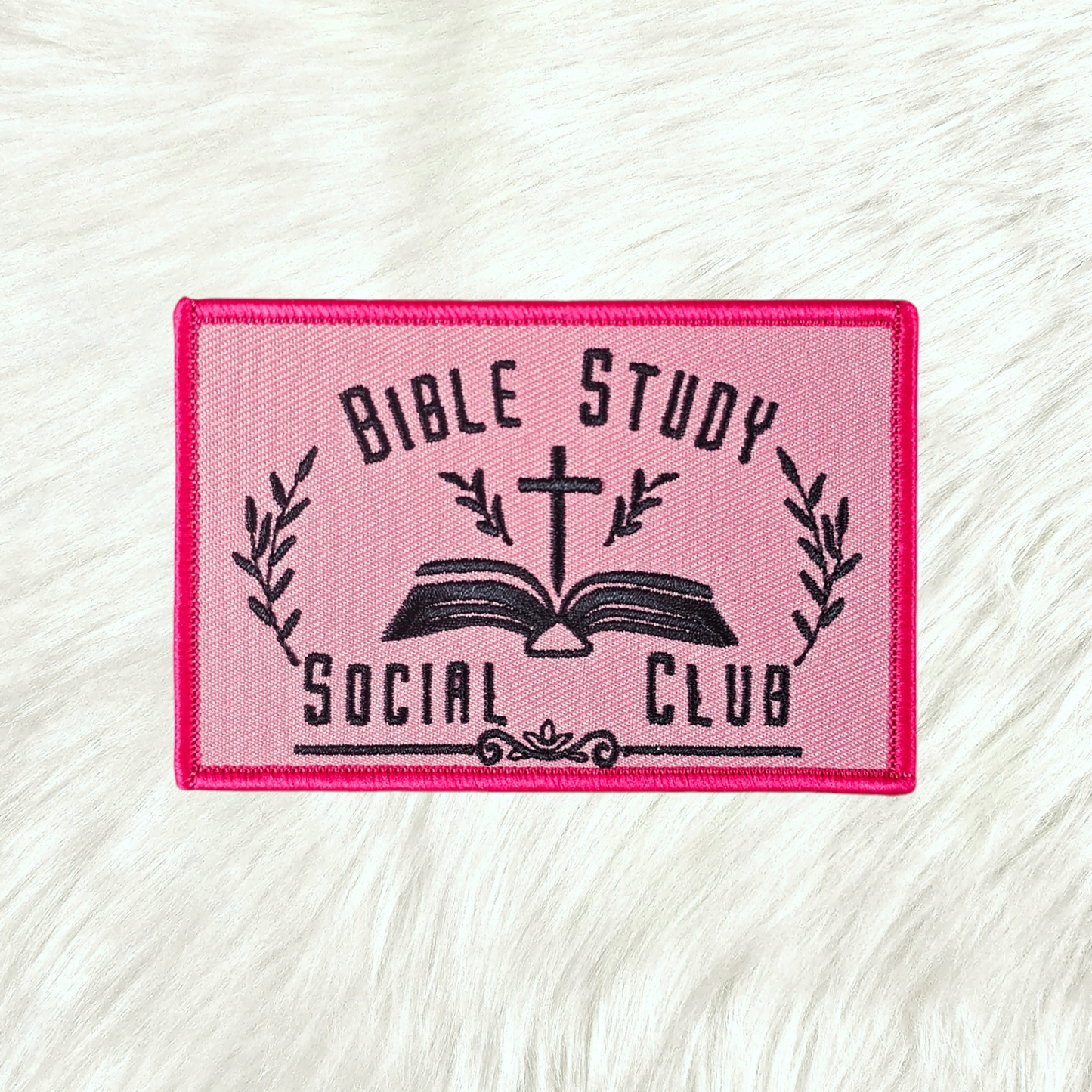 Bible Study Social Club Pink Embroidery Iron On Patch