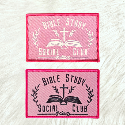 Bible Study Social Club Pink Embroidery Iron On Patch