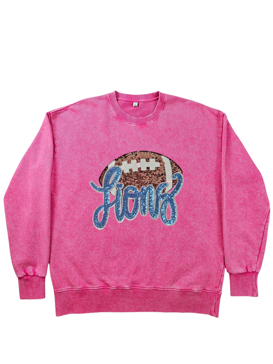 Lion Football Sequin Acid Wash Crew by Pretty Preppy Co.