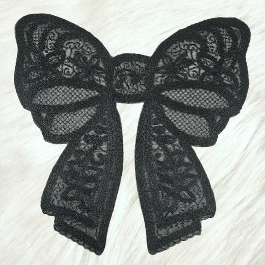 Lace Bow Doily Black Large Iron On Patch