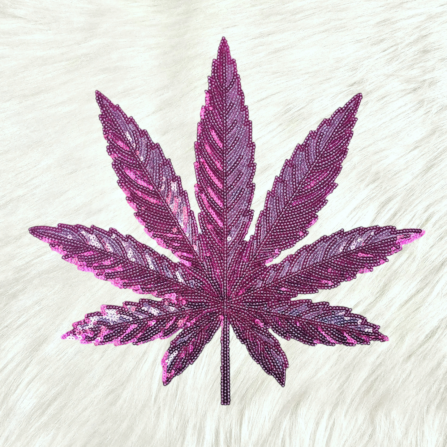 Weed 420 Pot Leaf Pink Sequin Large Iron On Patch