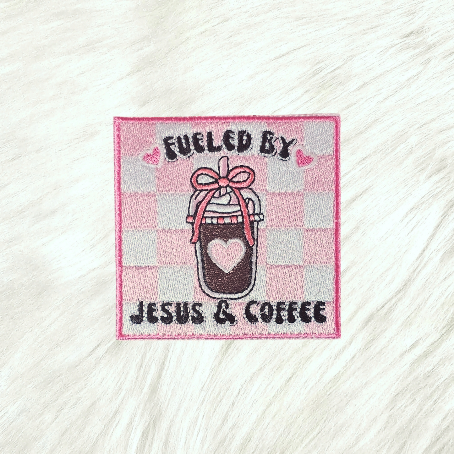 Fueled By Jesus and Coffee Iron On  Embroidery Patch