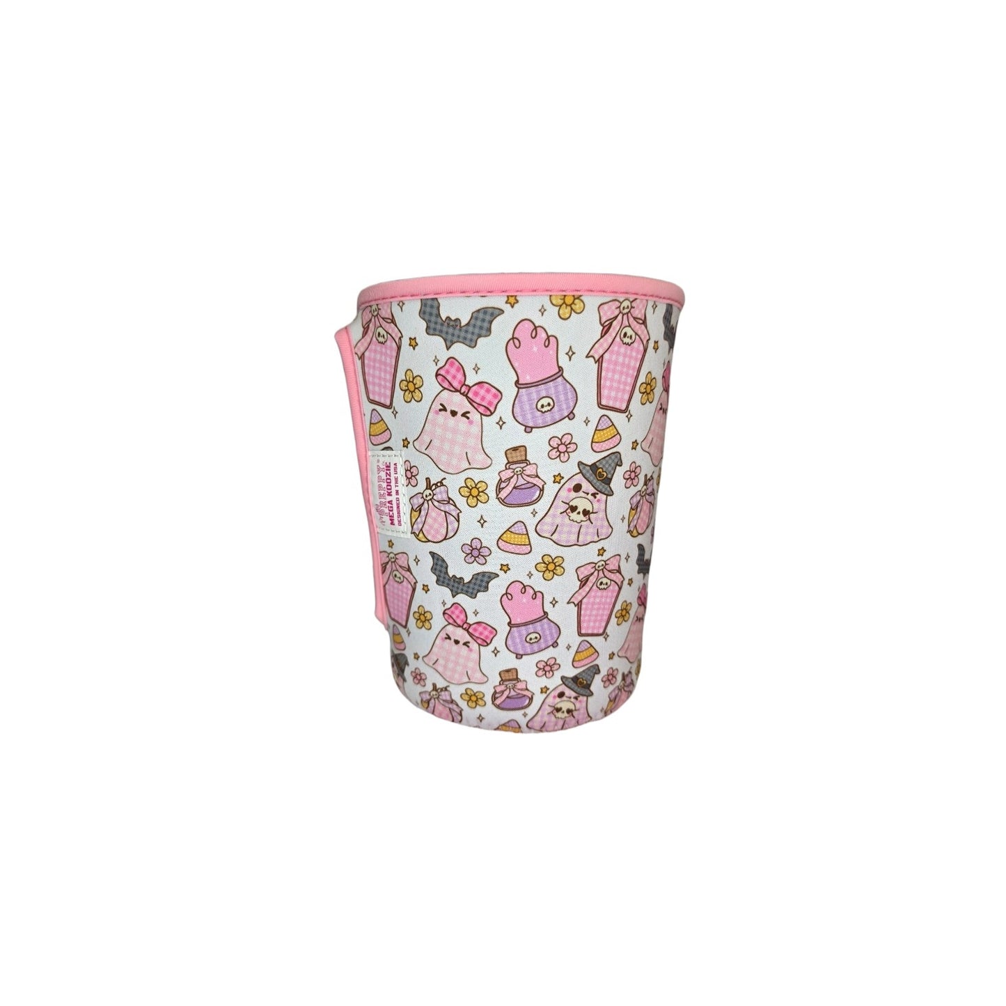Ghost Halloween Coffins Bows Gingham Pink Mega Mug Drink Sleeve