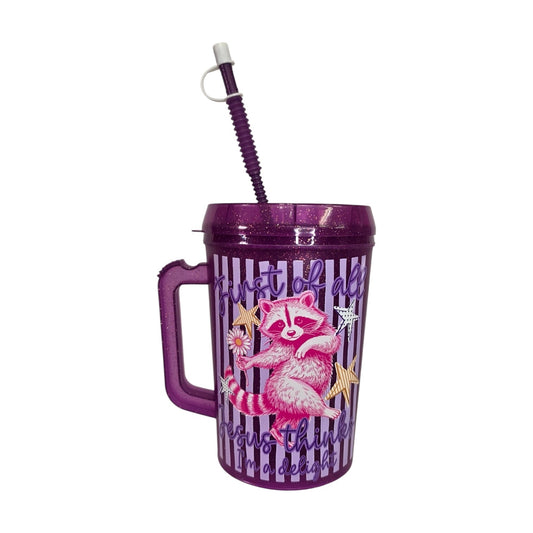 First Of All Jesus Thinks I'm A Delight Raccoon Striped HIP SIPS Mega Mug 34oz