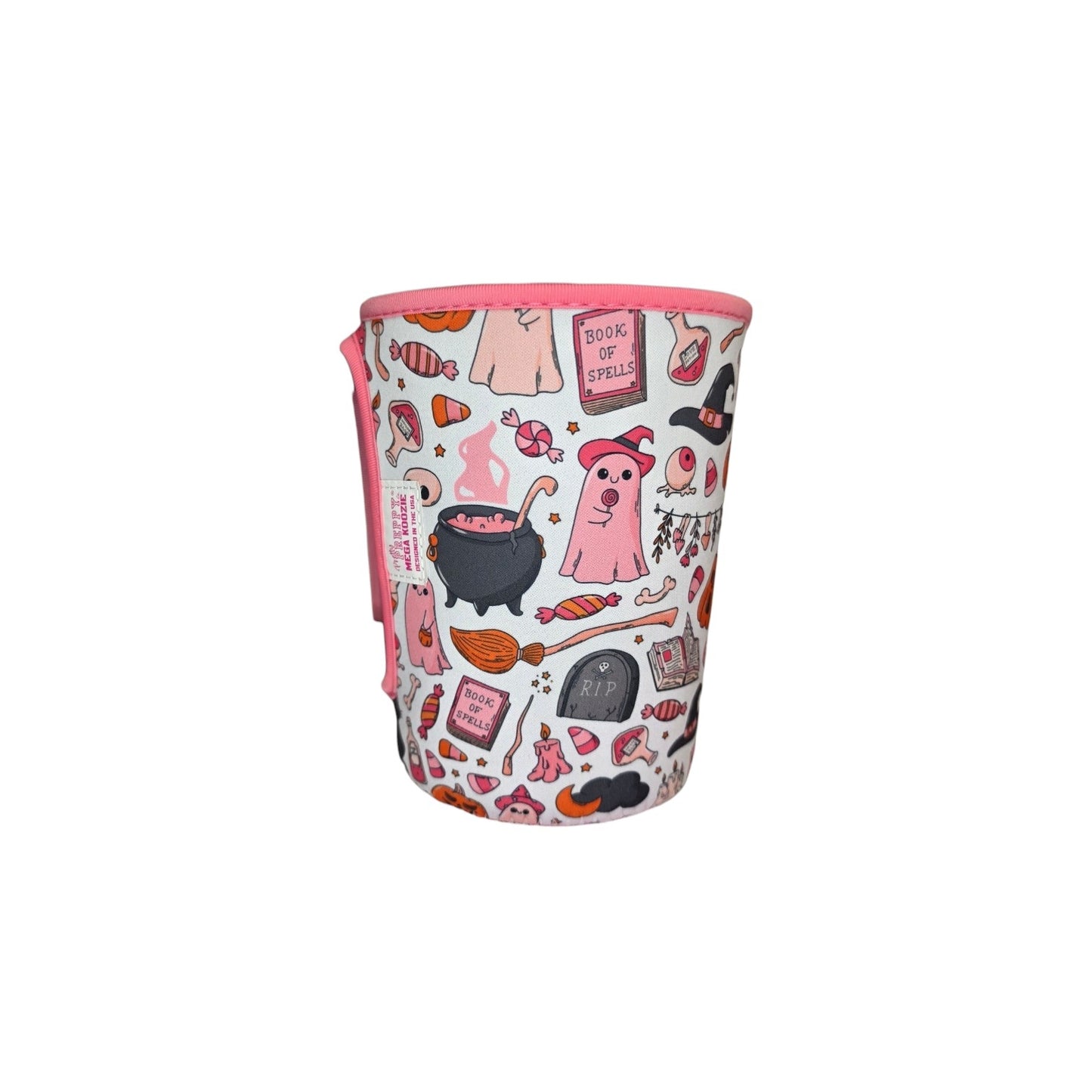 Halloween Book Reader Spooky Ghost Pink Mega Mug Drink Sleeve