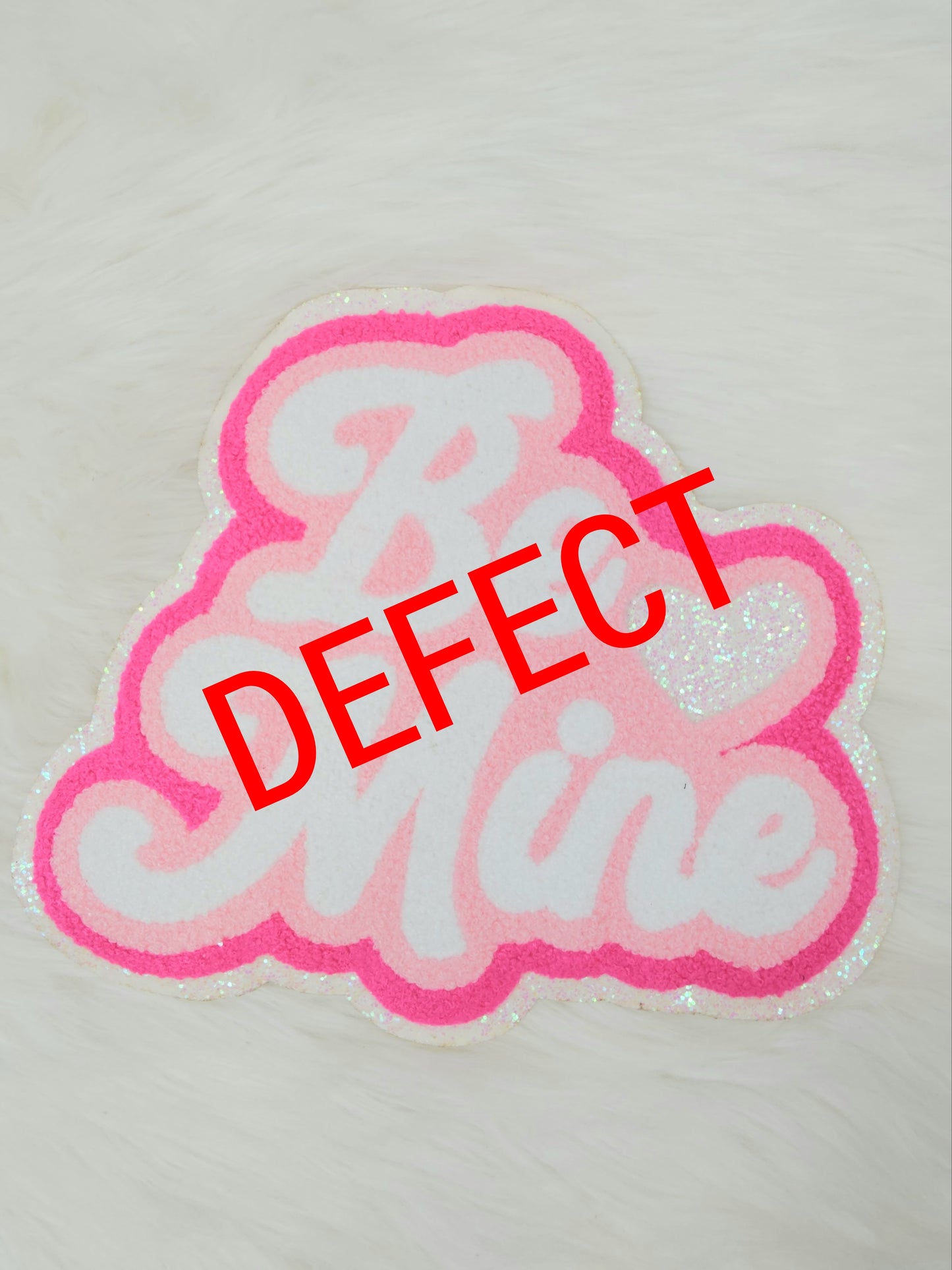Defect Seconds of Large Be Mine on Colorful Glitter Chenille Iron-on Patch FINAL SALE