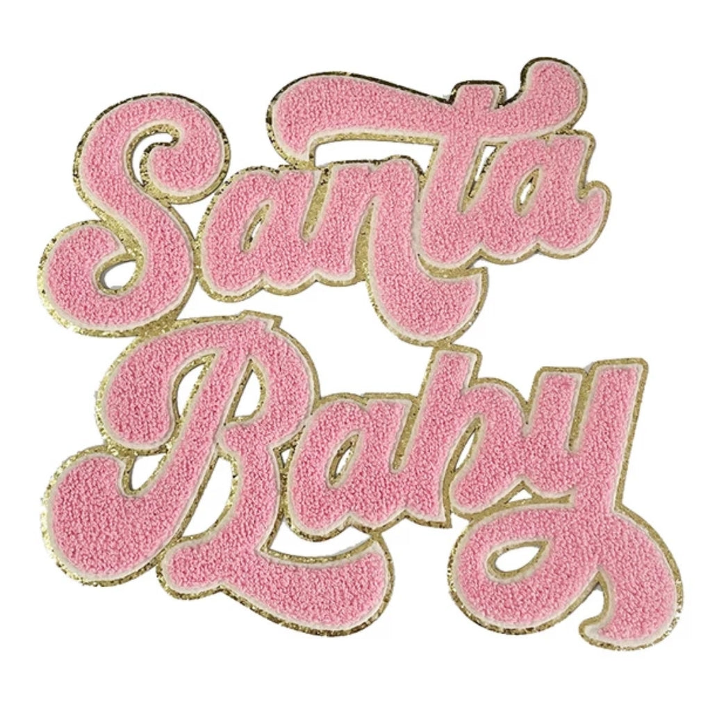 Light Pink Santa Baby Chenille Glitter Iron On Patch