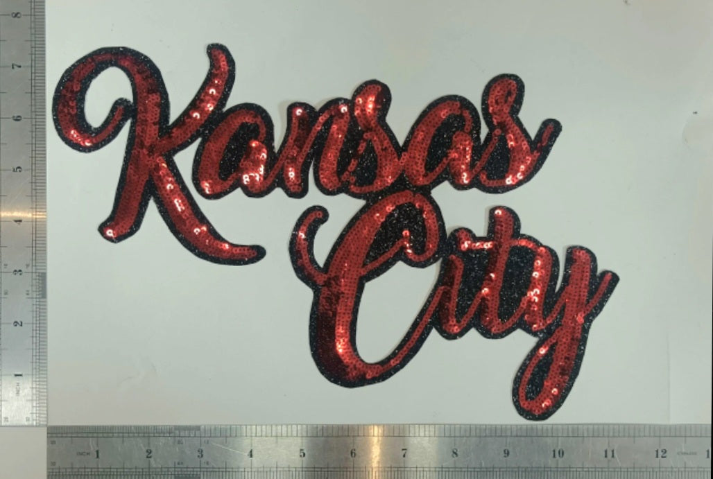 Sequin Cursive Kansas City Iron-on Glitter Patch